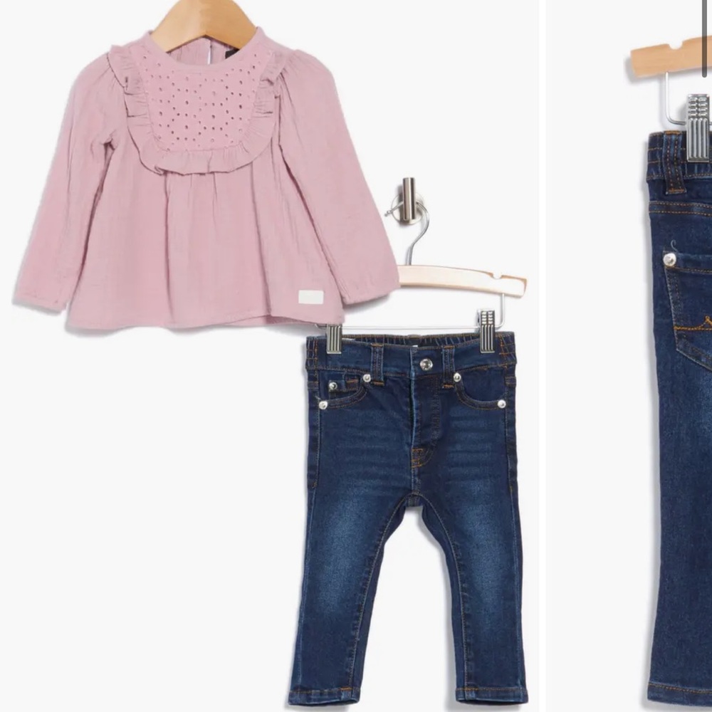 7 For All Mankind NWT Infant Baby Toddler Denim Jeans and Top Purple New Skinny